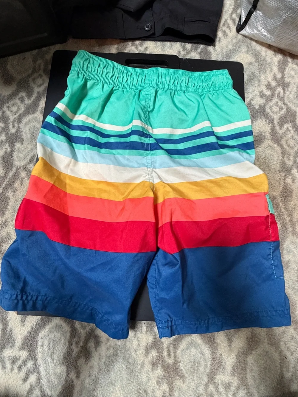 Multicolor Stripe Boys Swim Shorts - Turquoise, Blue, Red, Orange, White